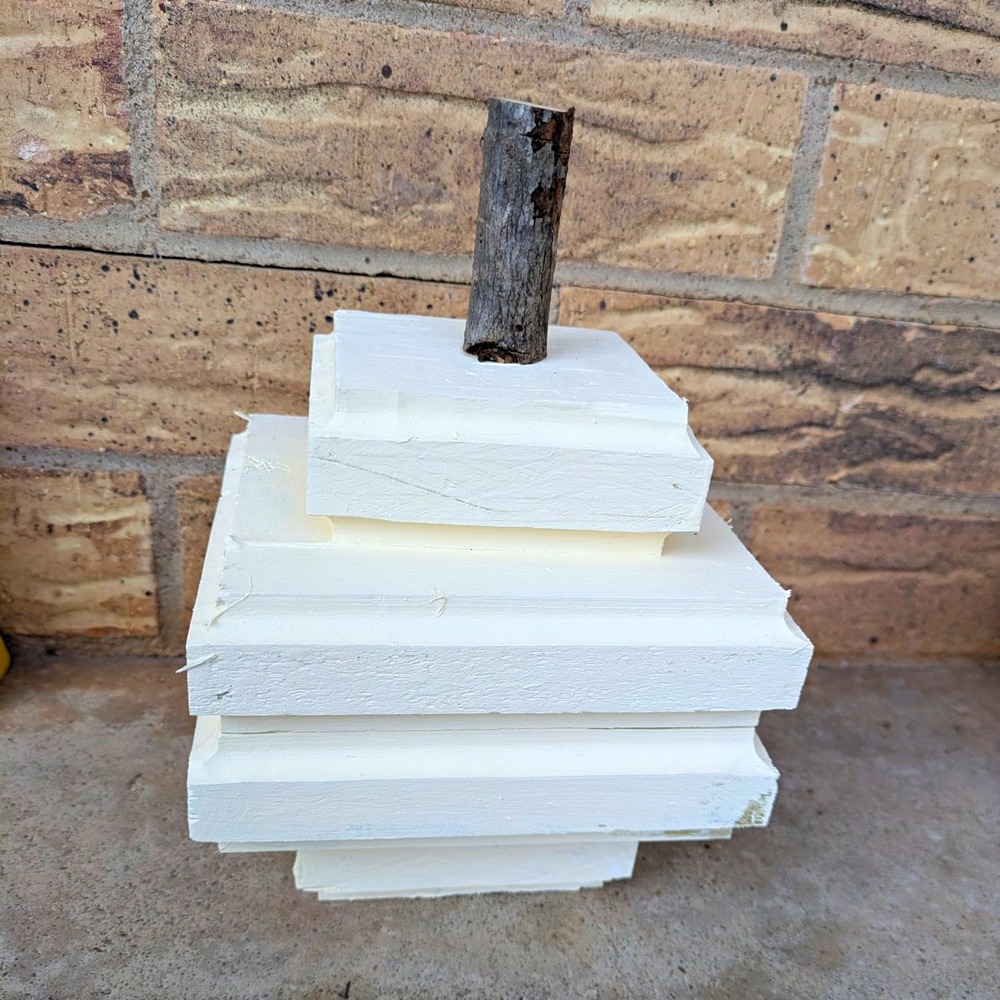 White Painted Handcrafted Wooden Pumpkin With Natural Stick Stem
